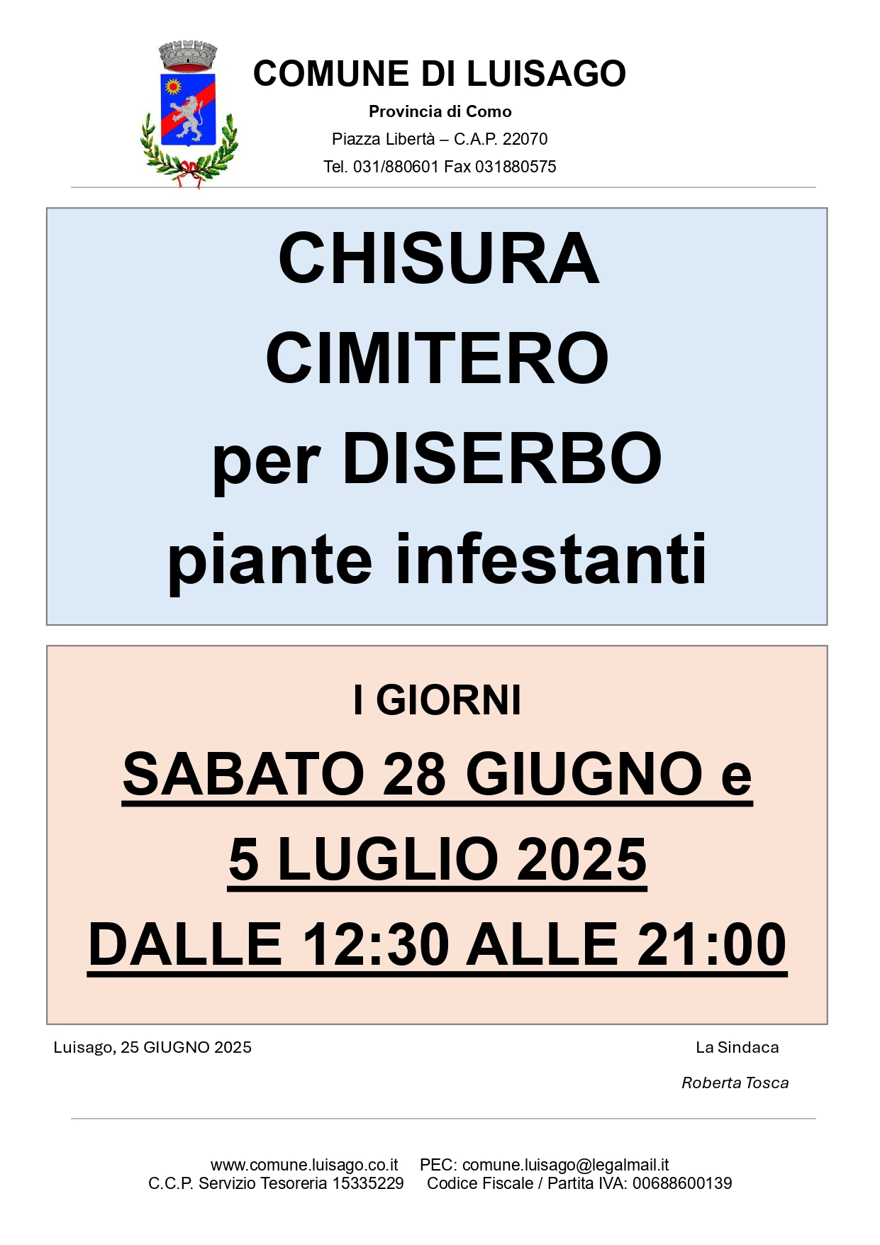 CHIUSURA STRAORDINARIA CIMITERO
