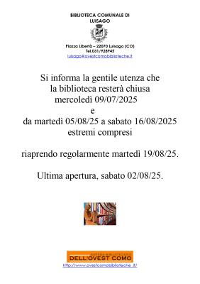 CHIUSURA BIBLIOTECA COMUNALE foto 