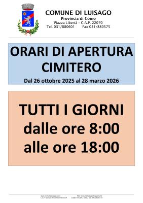 ORARI DI APERTURA CIMITERO foto