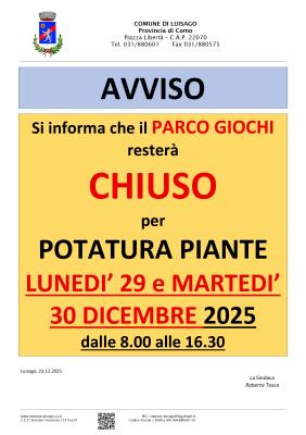 CHIUSURA PARCO GIOCHI PER POTATURA PIANTE foto 