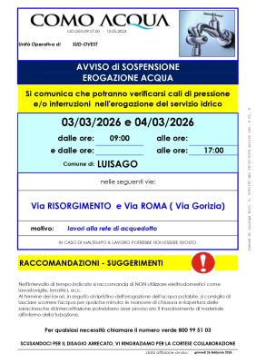 SOSPENSIONE EROGAZIONE ACQUA 3-4 MARZO foto 