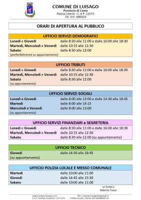 ORARI UFFICI COMUNALI foto 