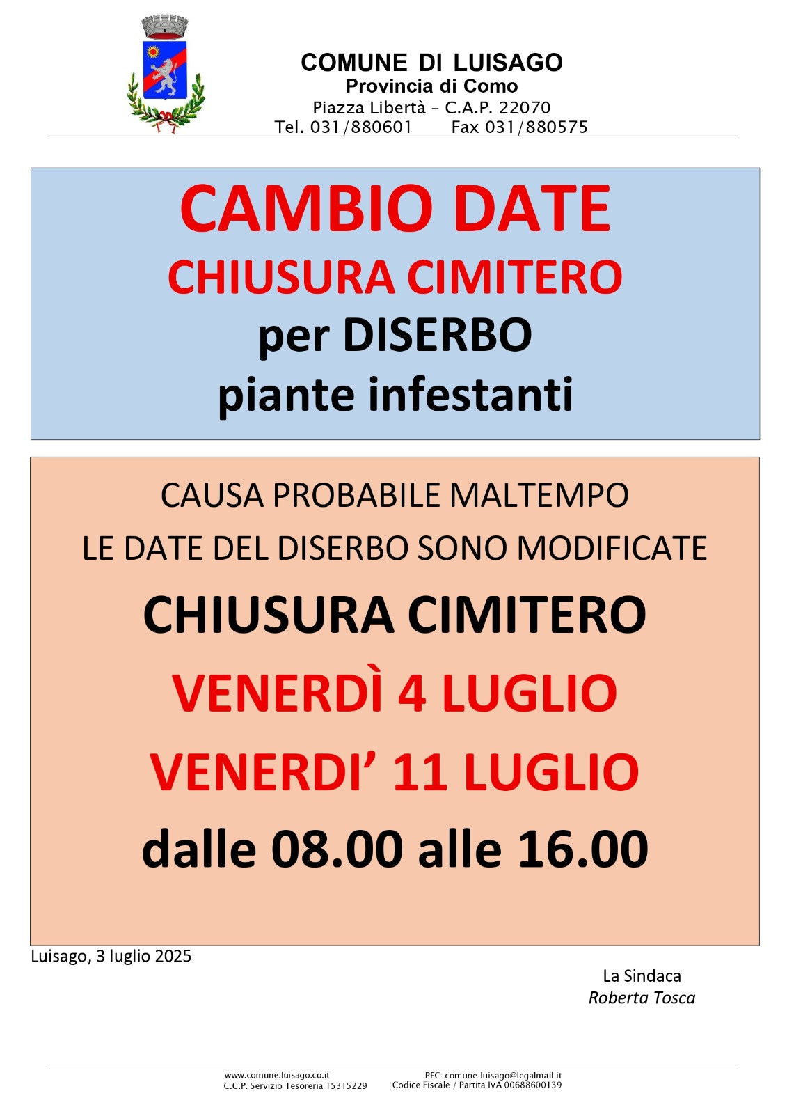 CHIUSURA STRAORDINARIA CIMITERO