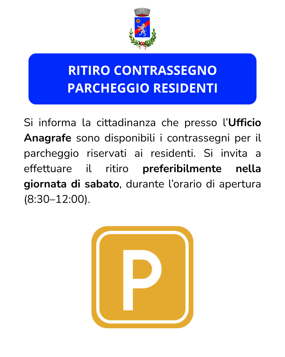 RITIRO CONTRASSEGNO PARCHEGGIO RESIDENTI