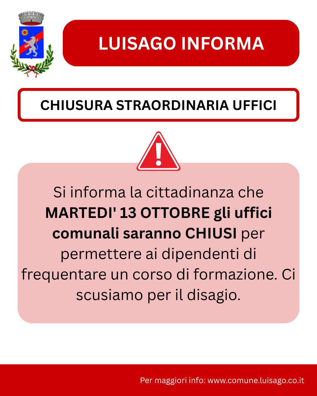 CHIUSURA STRAORDINARIA UFFICI COMUNALI